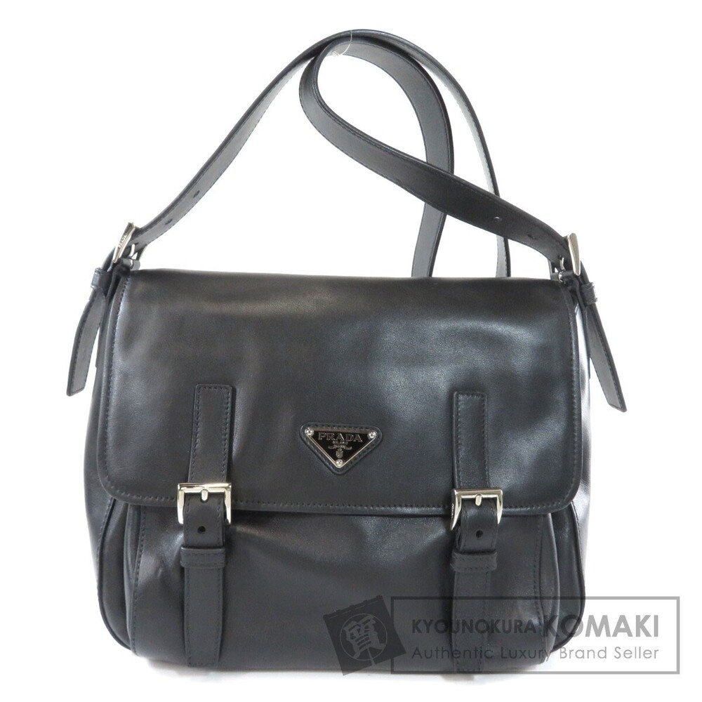 Prada Logo Plate Shoulder Bag Leather